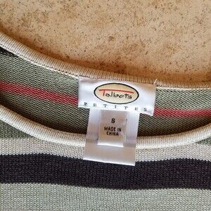 Talbots Petites Silk green/tan/brown striped swearter (S)